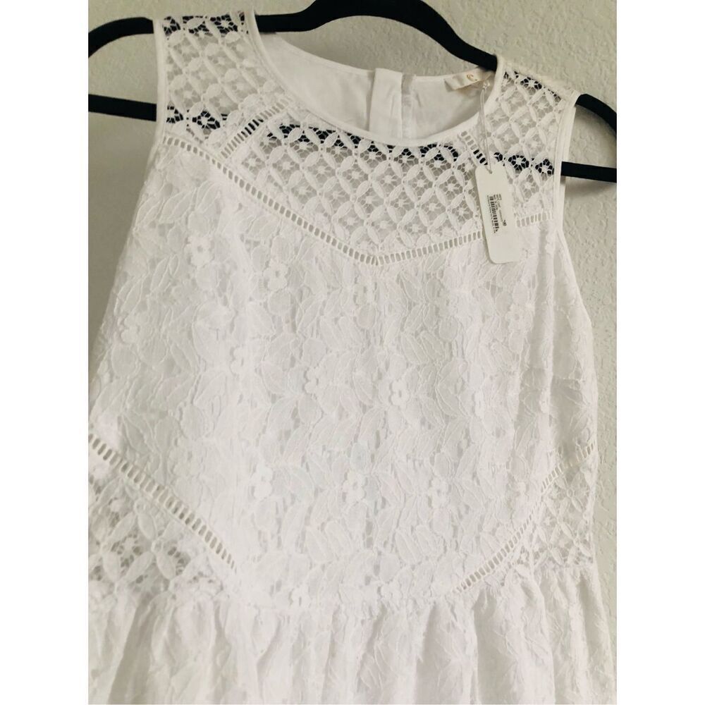 White lace C women’s dress lined size M extra back long zipper round neck - Picture 2 of 9